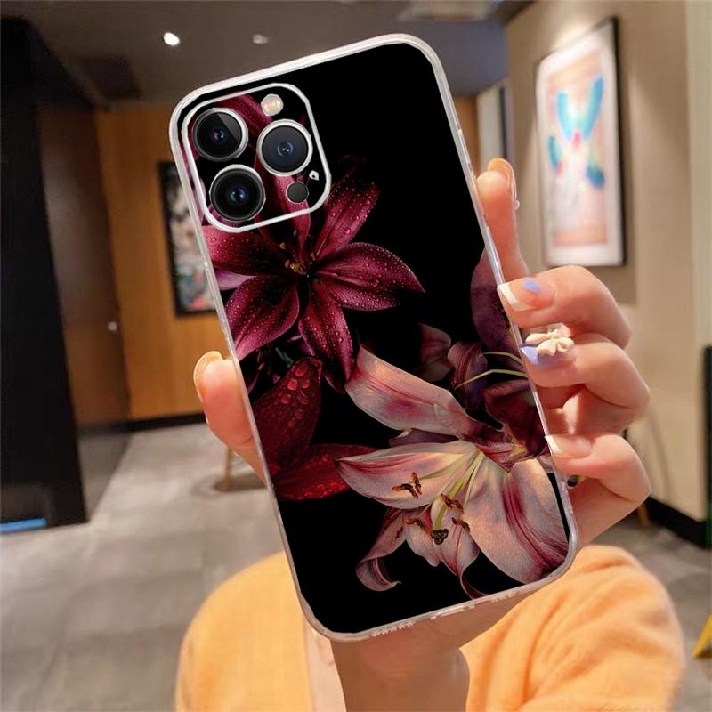 Phone Case For iPhone 17 Pro Max 17 Air 16 15 14 13 Pro Max 15 16 Pro 15Plus Lily Flower Silicone Cover