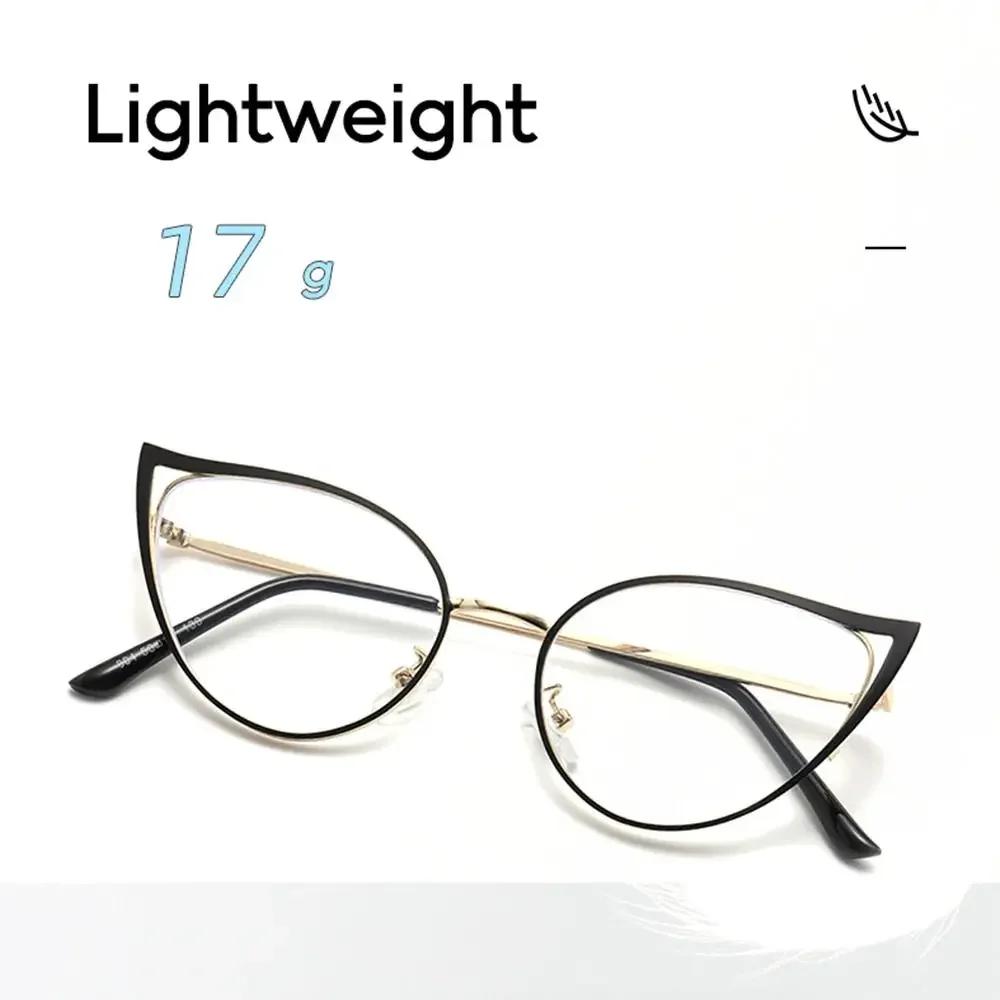 Fashion Metal Decorative Optical Spectacle Eyeglass Personality Hollowed Cat Eye Anti-Blue Glasses Ultra Light Unisex Glasses