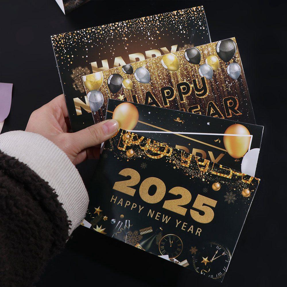 12pcs Foldable 2025 New Year Greeting Card Paper Invitations Cards  Party Favors