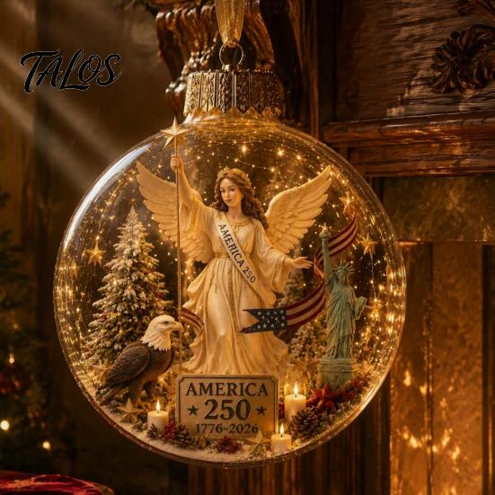 Wedding Celebration Supplies 250th Anniversary USA Christmas Ornament, Light Up Plastic Clear Ball Hanging Decoration with Festive Baubles Bell Train