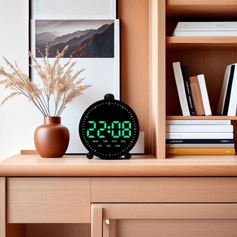 LED Digital Alarm Clock Date Week Display 2 Alarms Countdown Timer Second Hand Clock Bedside Electronic Clock 12/24H USB Powered