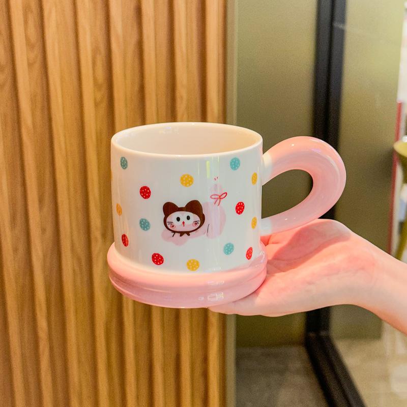 Cute and high-value puppy mug with lid spoon cartoon kitten ceramic cup for girl classmates birthday gift