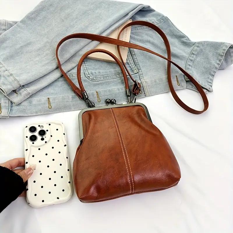 New Women's Vintage Crossbody Bag with Adjustable Shoulder Strap & Kiss Lock Closure Elegant Small Shoulder Bag