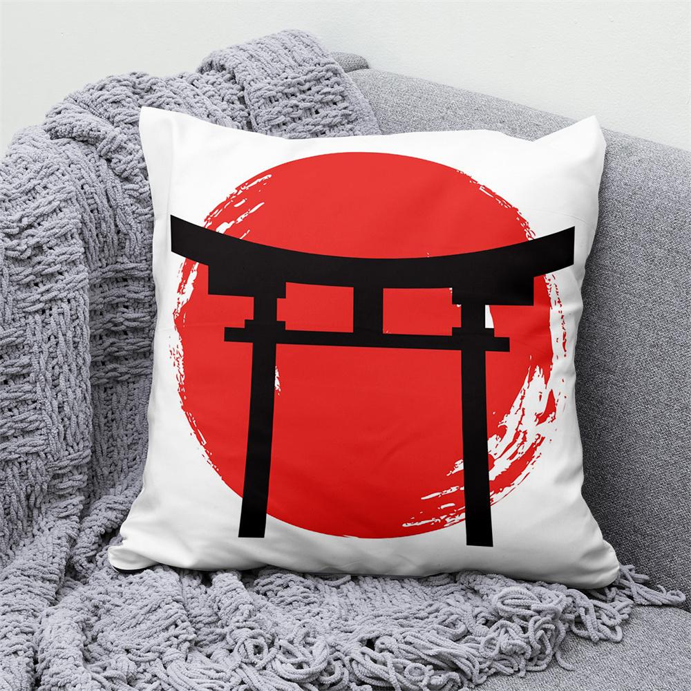 Lucky Cat Japanese Style Sofa Bed Decorative Pillow Cover Home Decor Mount Fuji  Art Cushion
