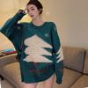 Korean Pullover Sweater Christmas Loose Slouchy Sweater Women Design Sense Versatile Long Sleeve Pullover Sweater Top Fashion
