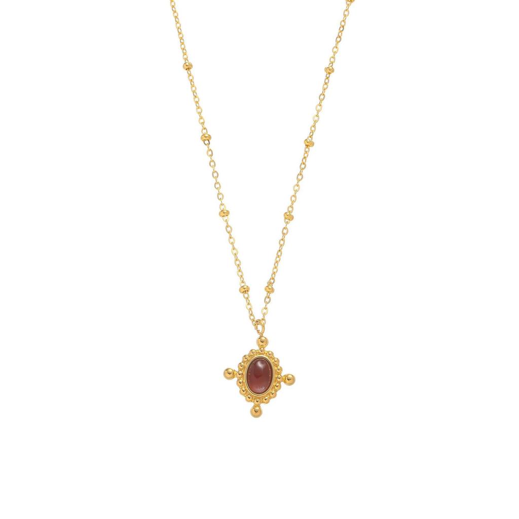 Emerald-Accented Titanium Steel Necklace - Elegant French Leaf Design