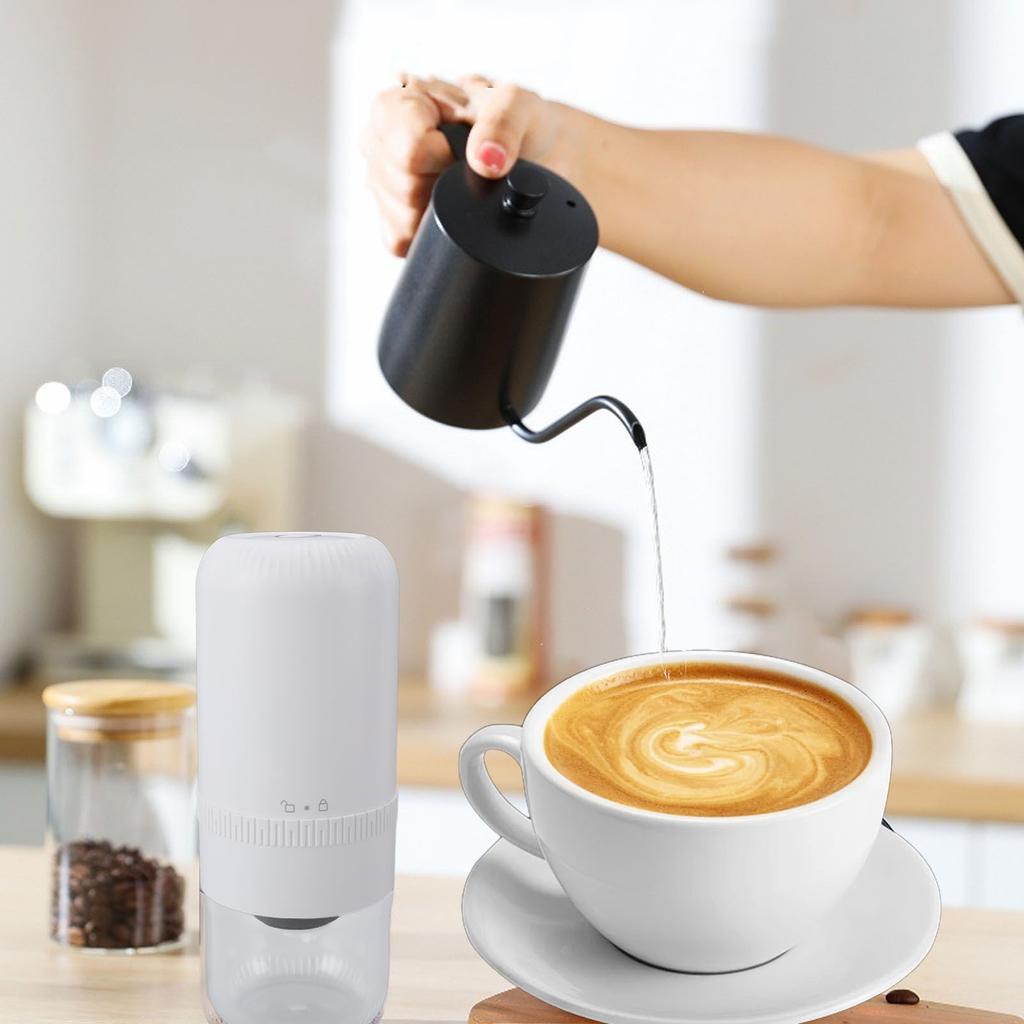 Electric Coffee Bean Grinder White USB Charging Cordless Adjustable Coarseness Multifunctional Coffe