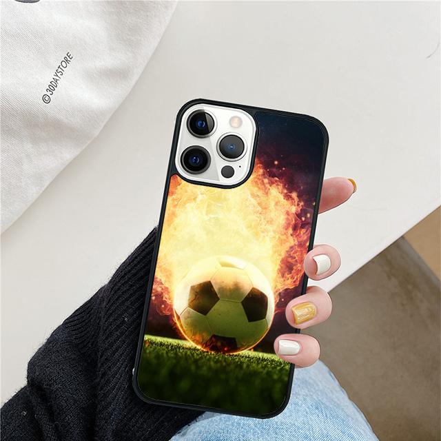 Fire Football Soccer Ball Phone Case For iPhone 17 Air 15 16 Cover 11 13 14 Pro Max 12 Plus Max Fundas