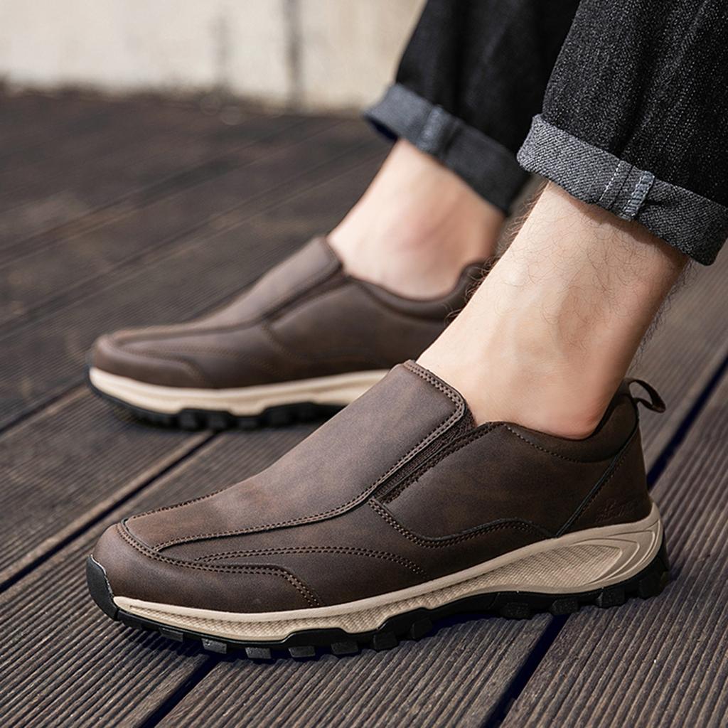 Men'S Fashion Leather Slip Outdoor Hiking Shoes Leisure Sports Hiking Shoes Sneaker Socks For Men