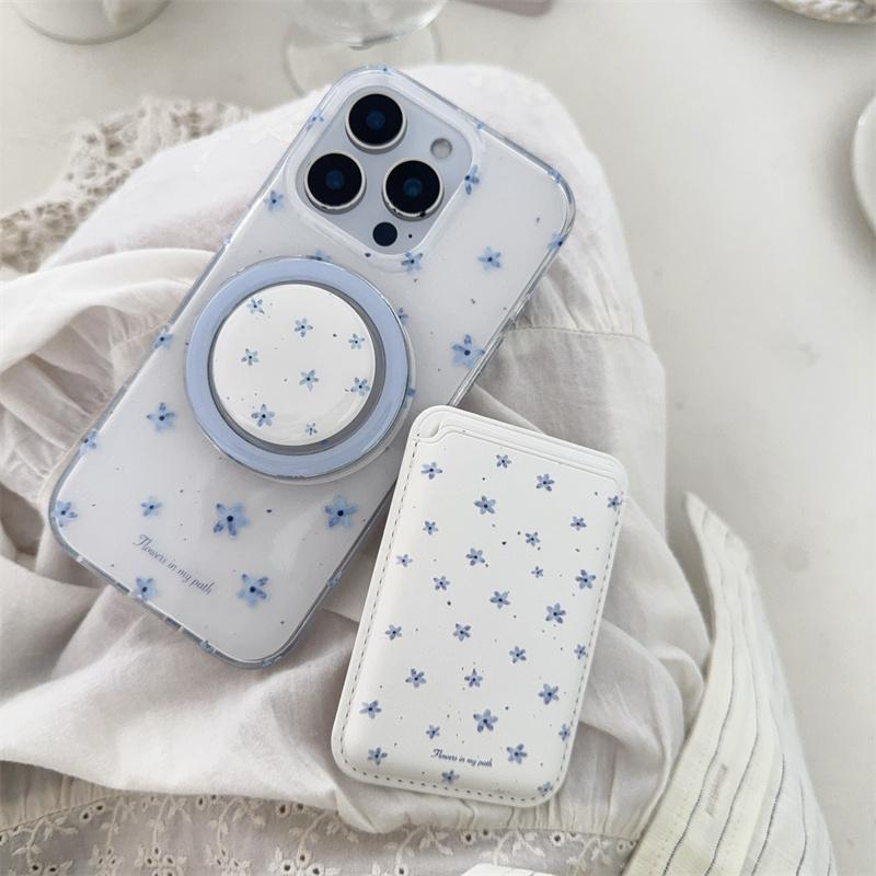 Korean Ins Flower Magnetic Stand Phone Case For iPhone 16 Pro 15 14 13 Pro Max Cover with Magsafe Card Holder Cute Cases Funda