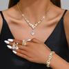 Bridal Jewelry Set: Rhinestone Zircon Teardrop Necklace, Earrings, Bracelet, Ring