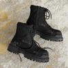Fashion Autumn Winter High-top Motorcycle Boots for Men Lace-up Do-the-old Thick Bottom Short Ankle Boots with Zipper Man Black Boots