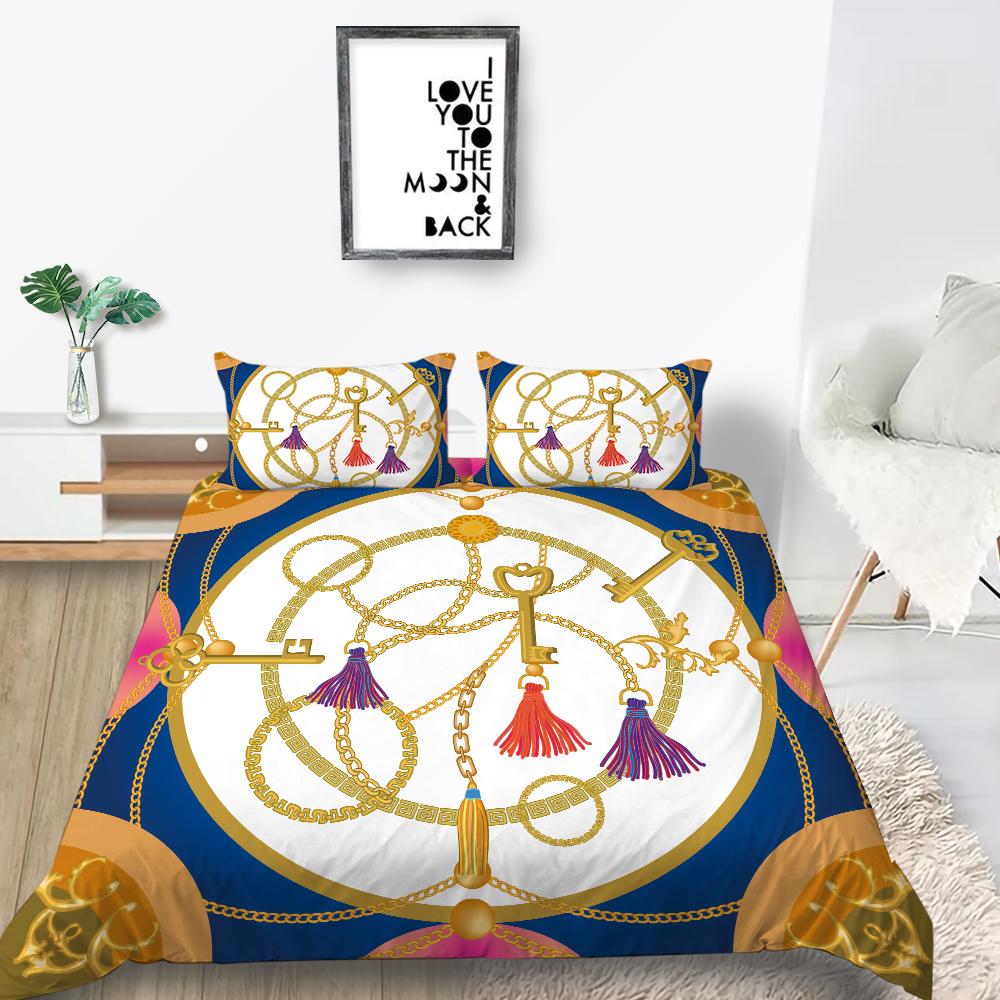 Klassische Luxusbettwäsche, luxuriöser Druck, Bettbezug, Kissenbezug, 2 oder 3 Doppelbetten in voller Größe, Mikrofaserstoff, weich, waschbar, mit Reißverschluss, Heimdekoration