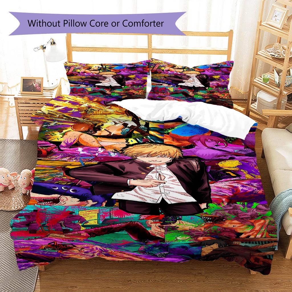Chainsaw Man Pattern Bedding,Quilt Set Quilt Cover Pillowcase Home Birthday Gift (1 * duvet cover + 2 * pillowcase, without core)