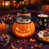 Kids Holiday Gift Halloween Cat Pumpkin Lantern, 3D Printed Glowing Figurine Witch Decoration with Hat, Spooky Tabletop Ornament, Festive Party