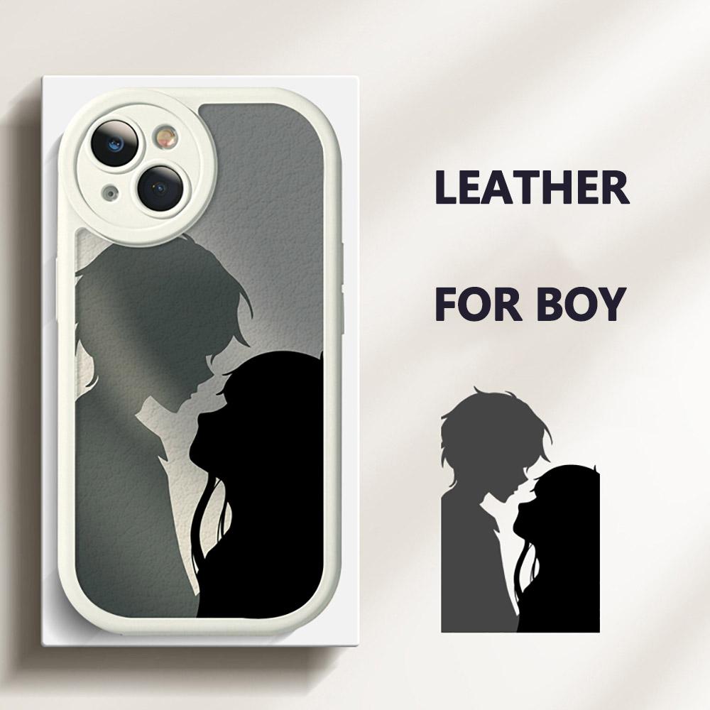 Couple Lovers Girl Boy Leather Phone Case For iPhone 17 16 15 14 13 12 11 Pro Max Mini Plus Cover