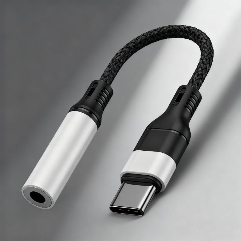 Braided USB C To Headphone Adapter Audios Cable With Decoding Chip For Clear Music Playbacks And HandsFree Calling