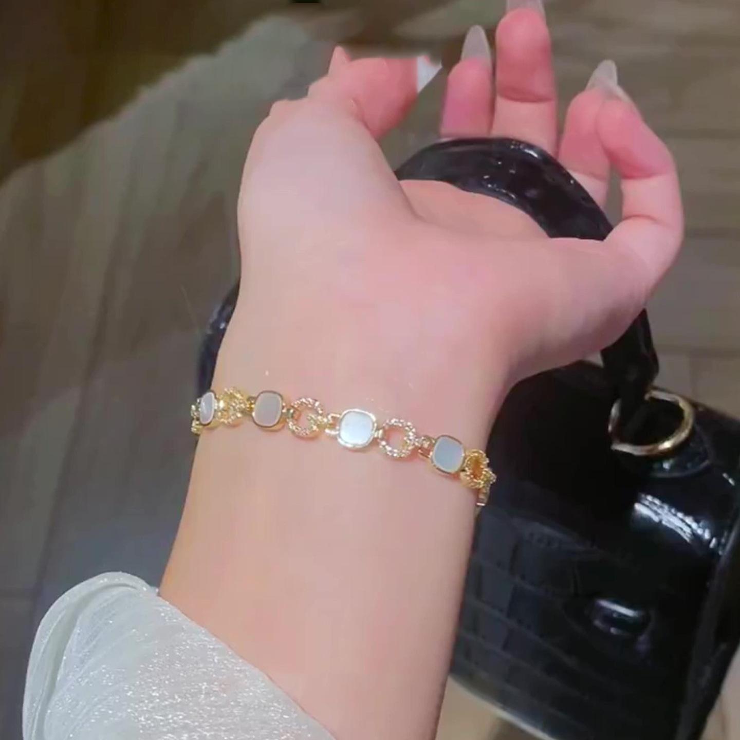 14 каратное настоящее золото гальваническое покрытие корейский циркон перламутровый круглый браслет браслет изысканные украшения для женщин