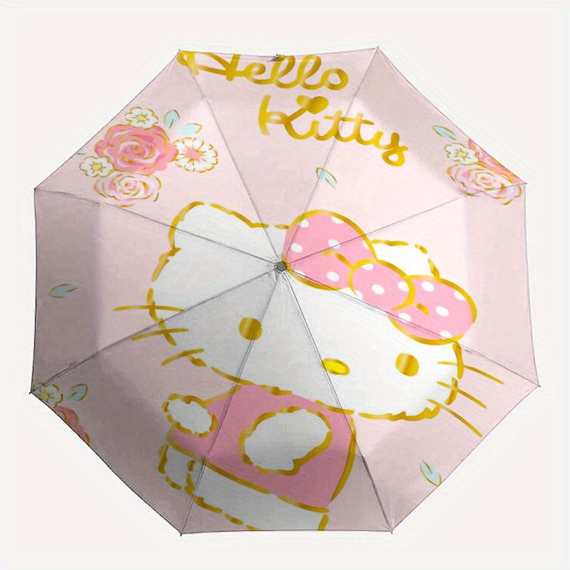 Sweet and Cute Hello Kitty Automatic Opening and Closing Cartoon Umbrella, Lightweight 3-Fold, With Cute Cartoon Characters, Suitable for Home, Outdoo