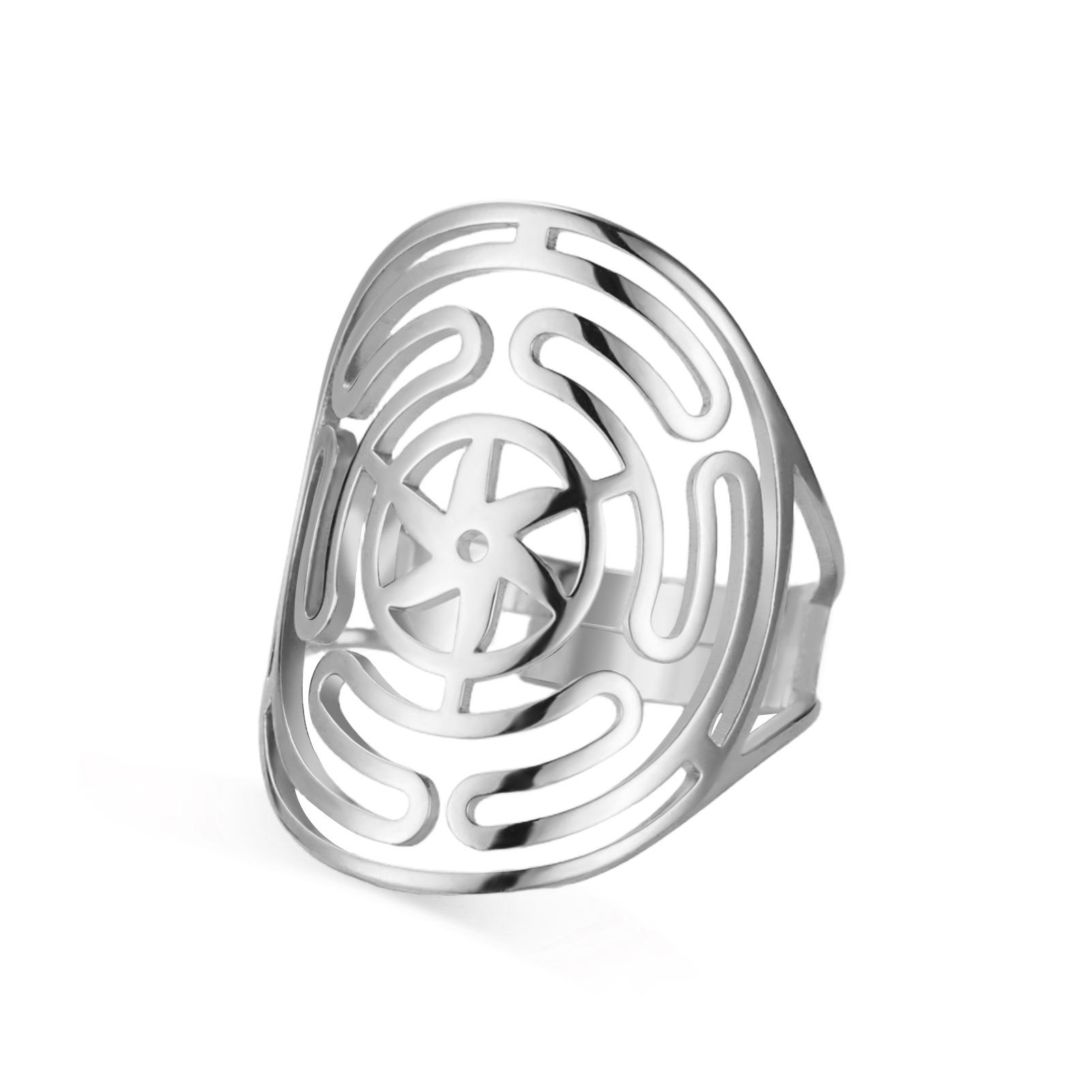 

LIKGREAT Hollow Hecate s Wheel Ring for Women Triple Goddess Pagan Jewelry Stainless Steel Witchcraft Rings Wiccan Occult Symbol resizable