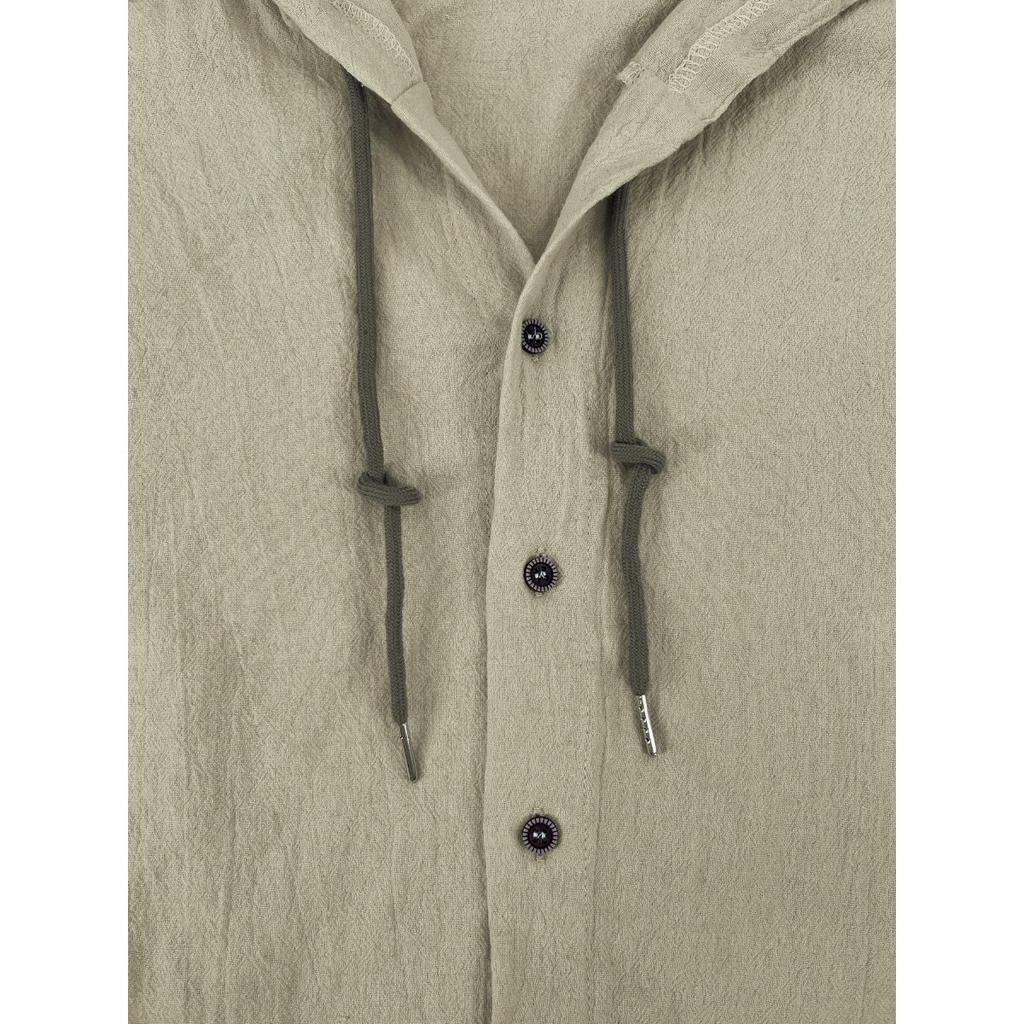 Spring and Summer Men's Hooded T-shirt Solid Color Cotton Linen Men's Casual Long Sleeved Top