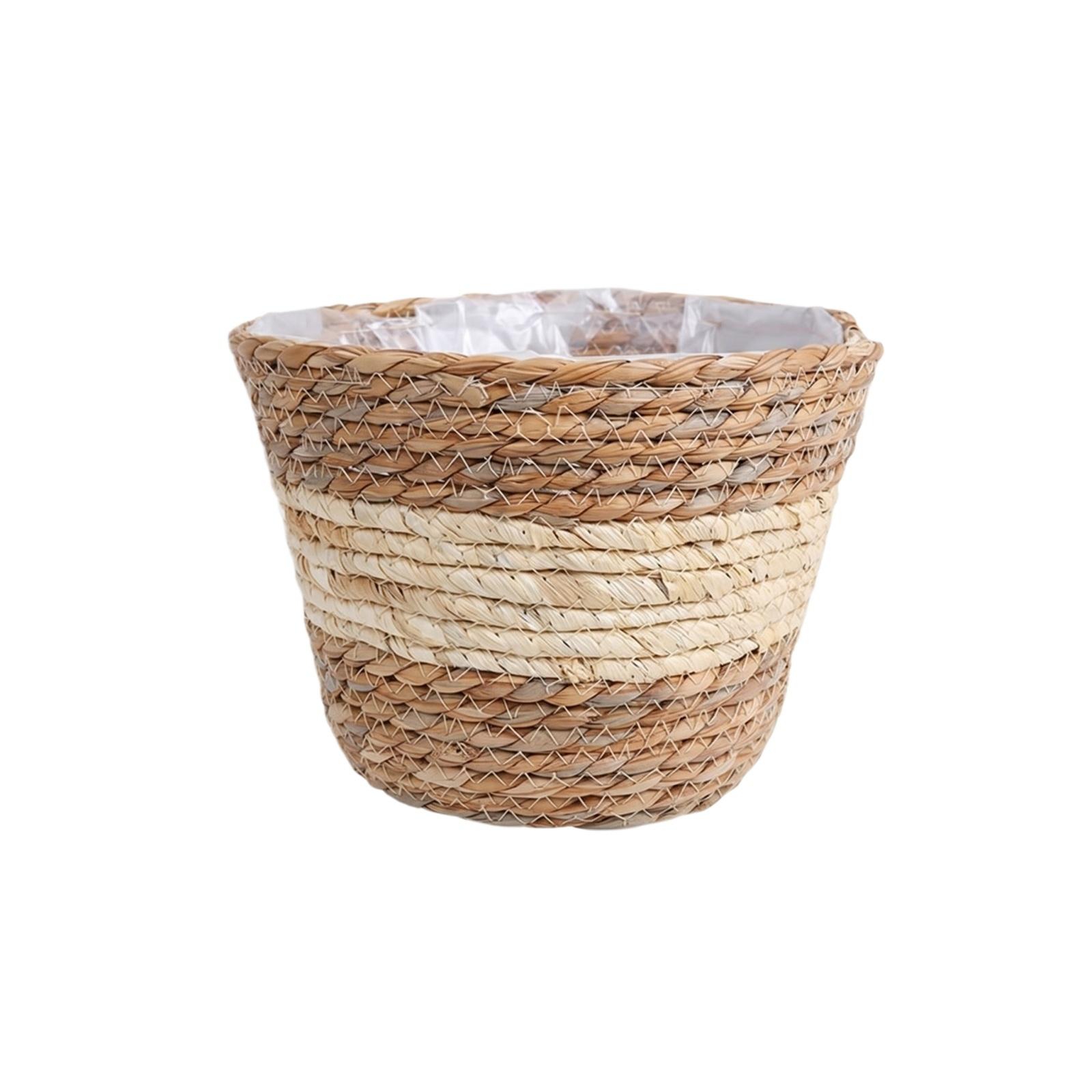 

Woven Decorative Basket with Plastic Liner for Artificial Plant Pots and Home Organization Natural Material Round Shape One Size