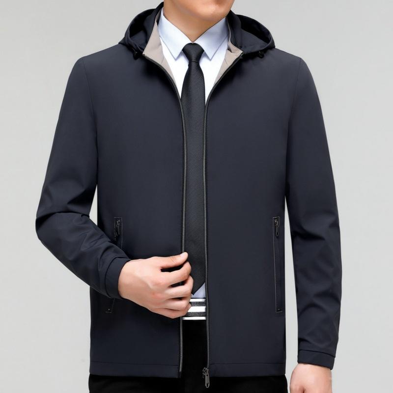 Middle-aged Men's Mulberry Silk Jacket Autumn New Business Casual Loose Hooded Jacket Dad's High-end Top