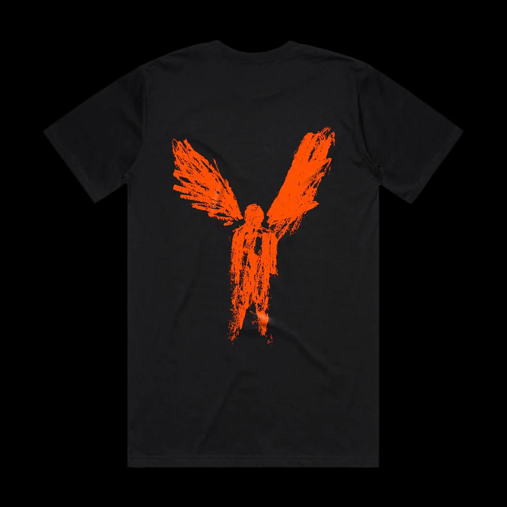 

Abstract Brushstroke Angel T-shirt 100% Cotton Black & Orange Art Graphic Tee Unisex Grunge Streetwear Tops S