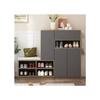 Meuble d’entrée - MUVOE - Banc et armoire à chaussures - Gris - 15 paires - Étagère réglable