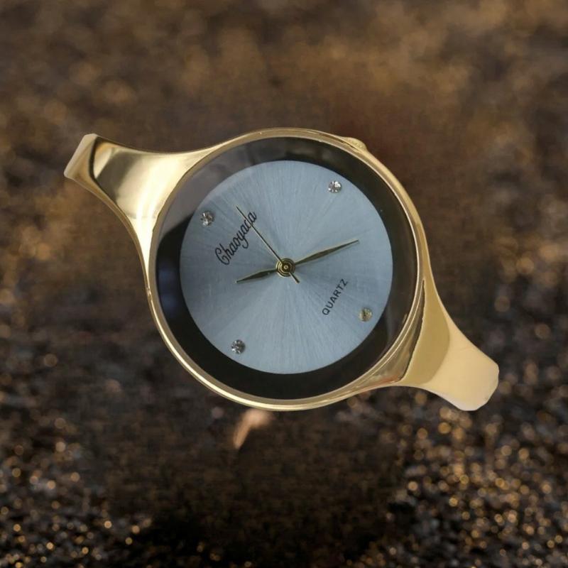 Ceasuri simple cu manșetă pentru femei, la modă, casual, rotunde, de damă, brățară, ceasuri pentru fete, ceas auriu, ceas de mână cu cuarț din oțel inoxidabil