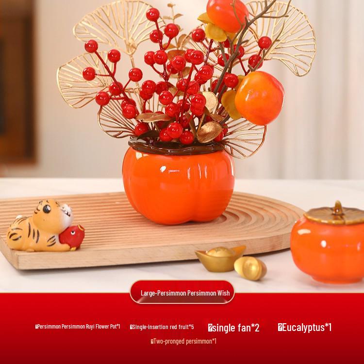 Housewarming Persimmon Ornament Set: Good Fortune Figurines for New Home Gifts and Moving-in Celebrations