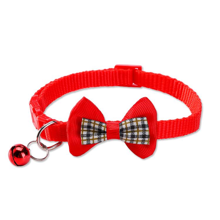 Plaid Bow Tie Pet Collar with Bell, Multiple Colors Available