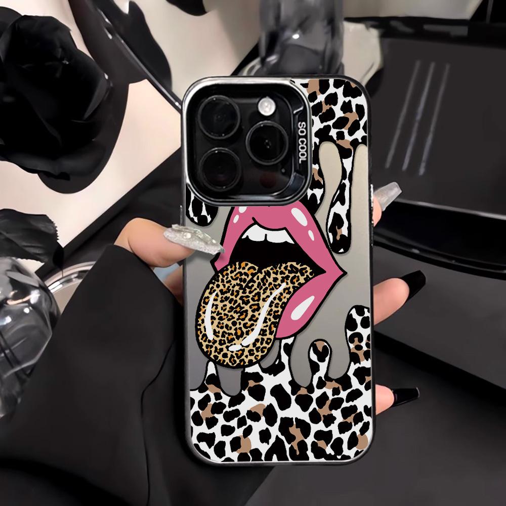 Tongue Leopard Print Is Suitable for iPhone17 Pro Max Mobile Phone Protective Case Apple 15/16 Niche 13Pro Large Hole