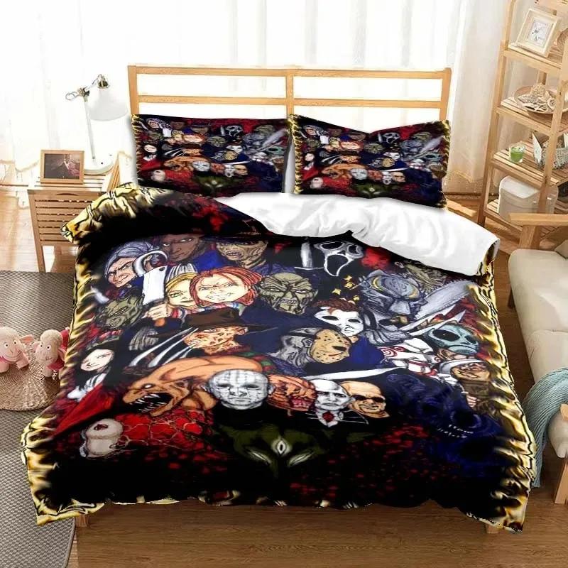 3D Print Horror Moive Halloween Bedding Set Double Twin King Duvet Cover Comforter Pillowcase Boys Girls Adults Bedroom
