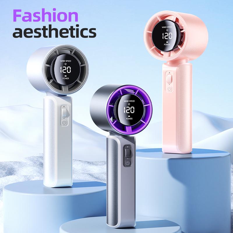

High-Speed USB Portable Fan with Stepless Speed Control and Digital Display for Outdoor Use 3000 mAh розовый