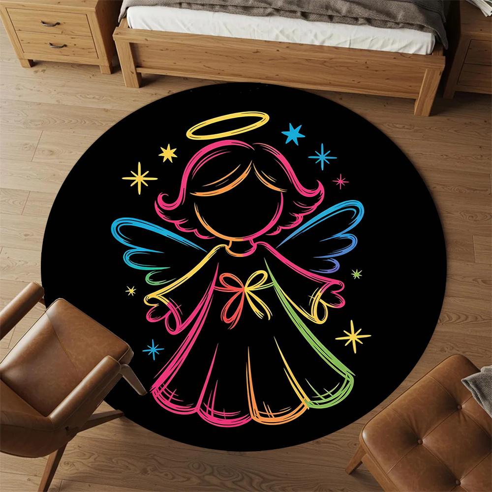 1pc Angel Star Round Chair Mat Area Rug - Non-Slip, Floor Mat for Office, Bedroom, and Indoor Decor -1002143