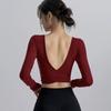 Women's Long Sleeve Yoga Top with Chest Pads - V-Neck, Stylish Back, Breathable, Comfortable, Ideal As Outerwear for Summer Sports.