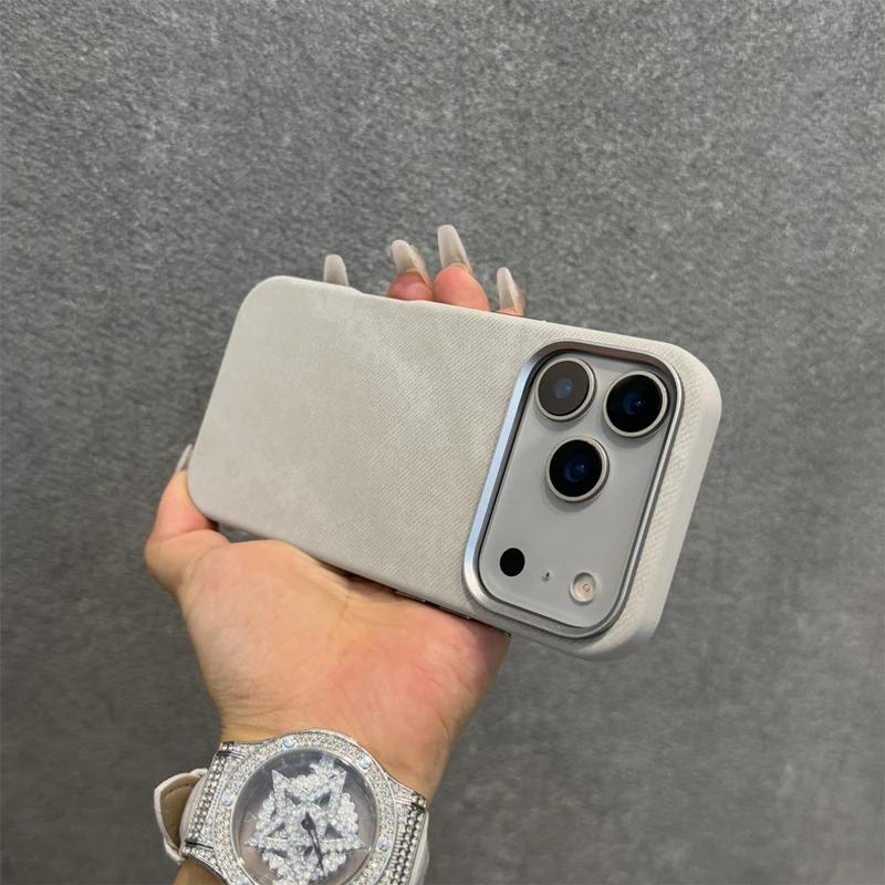 Business Commute Flannel Fabric Magnetic Charging Hard Case For IPhone 17Pro Max Air 16 15 13 14 12 Alloy Button Anti-drop Cover
