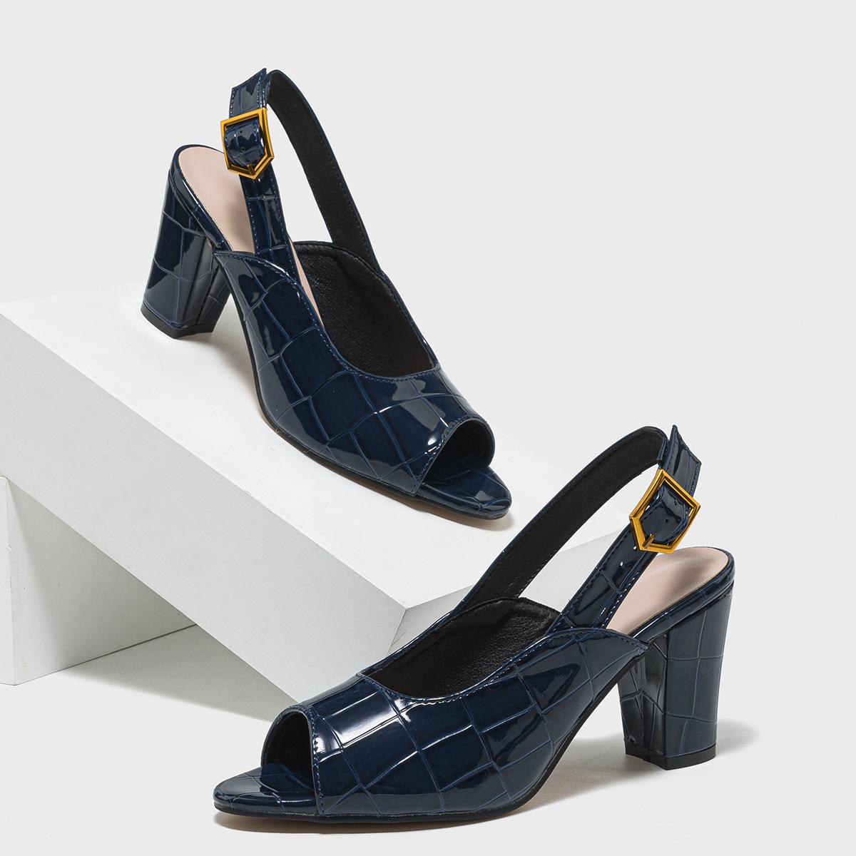 

Модные Женские Сандалии на Высоком Каблуке с Открытым Носком Большого Размера Летний Осенний Сезон Резиновая Ультра-Волокнистая Подкладка Рыбий Ротик 35 темно-синий