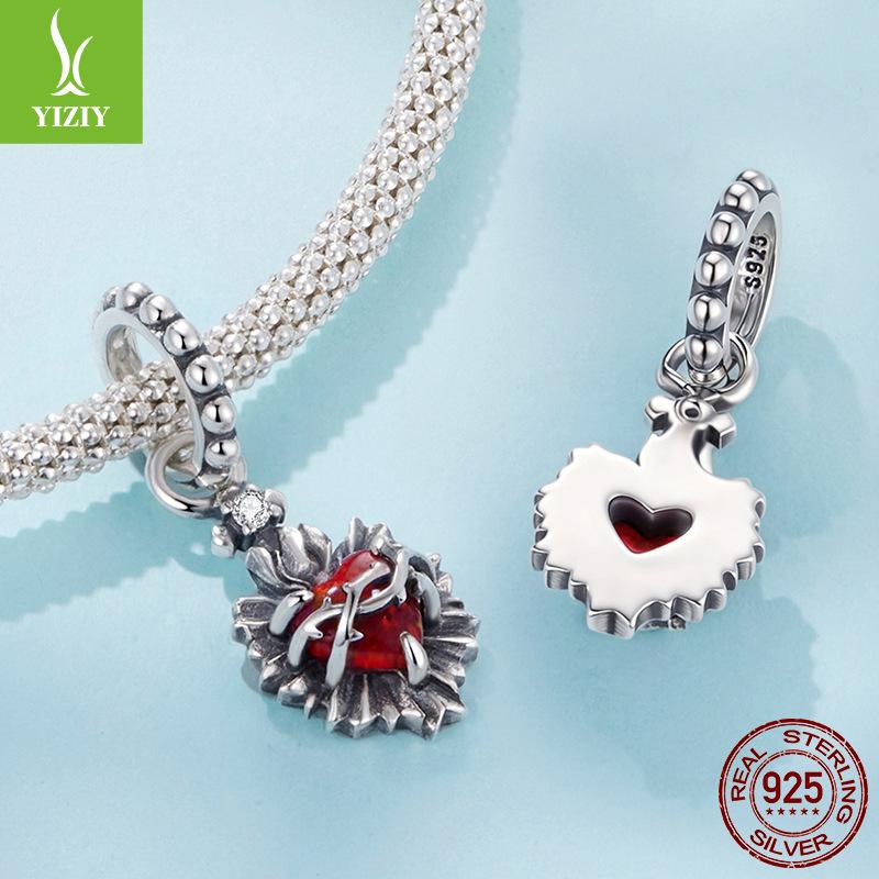 Vintage Cross Love Pendant Accessories Popular S925 Sterling Silver Sacred Heart Diy Beads