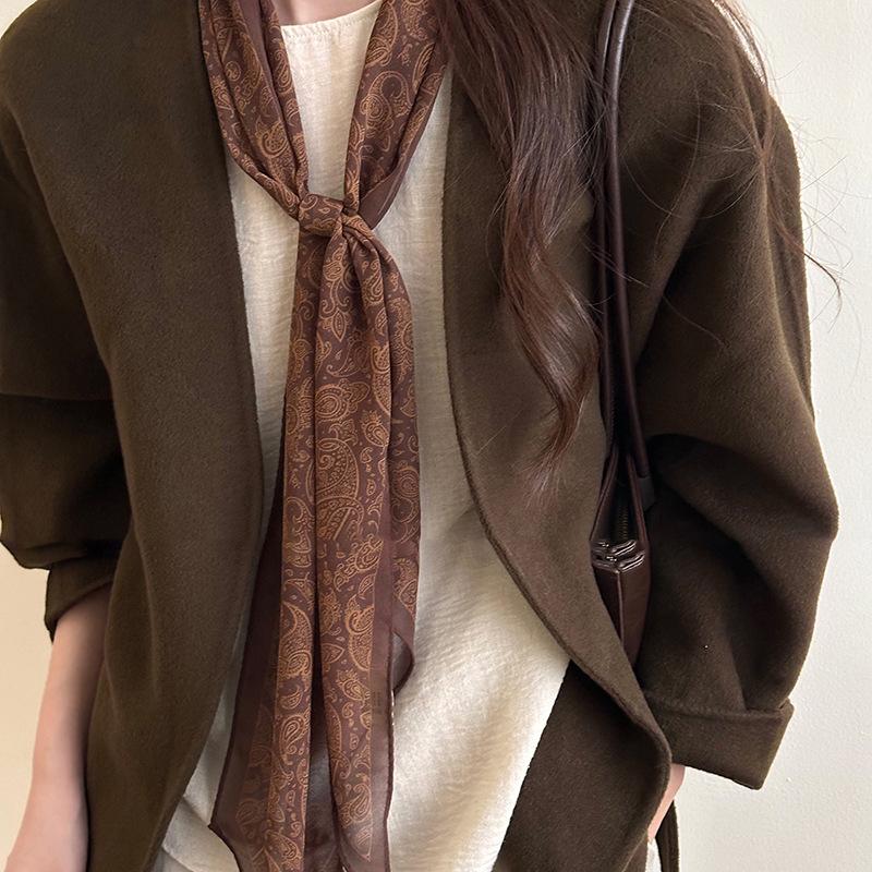 Maillard Long Silk Scarf Versatile Accessory For Women Decorative Trendy Headband Hair Tie Waist Belt