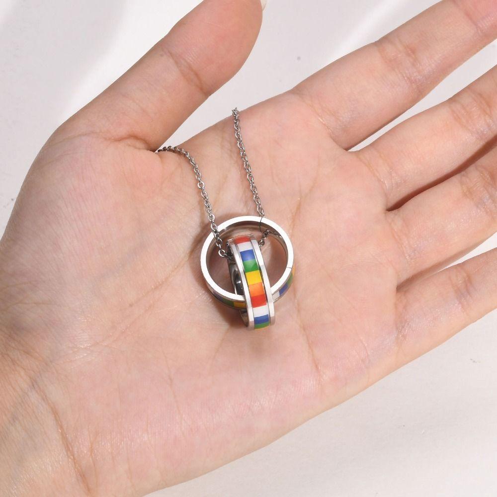 Pride Day Ring Pendant Necklace Turkish Charm Titanium Steel Necklace Rainbow Necklace  Pride Month