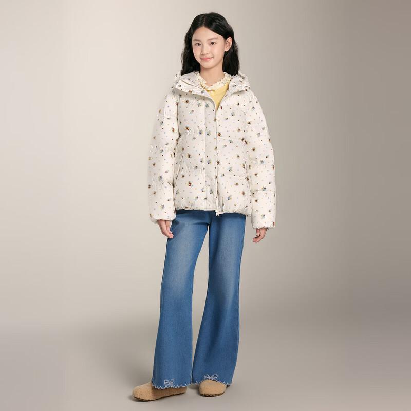 Deesha Girls' Floral Hooded Down Jacket