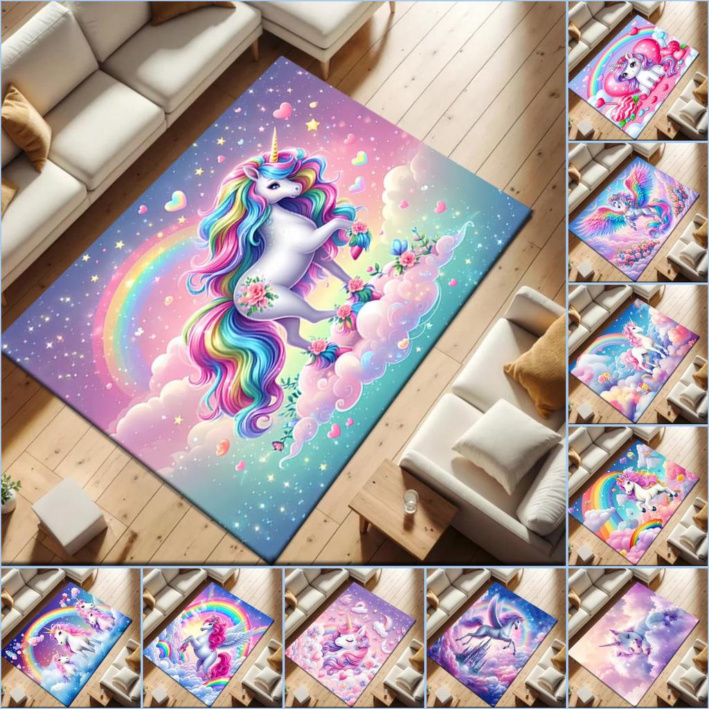 1pc Unicorn On the Clouds Carpet Rug for Living Room Bedroom Home Sofa Decoration,Kids Play Non-slip Floor Mat