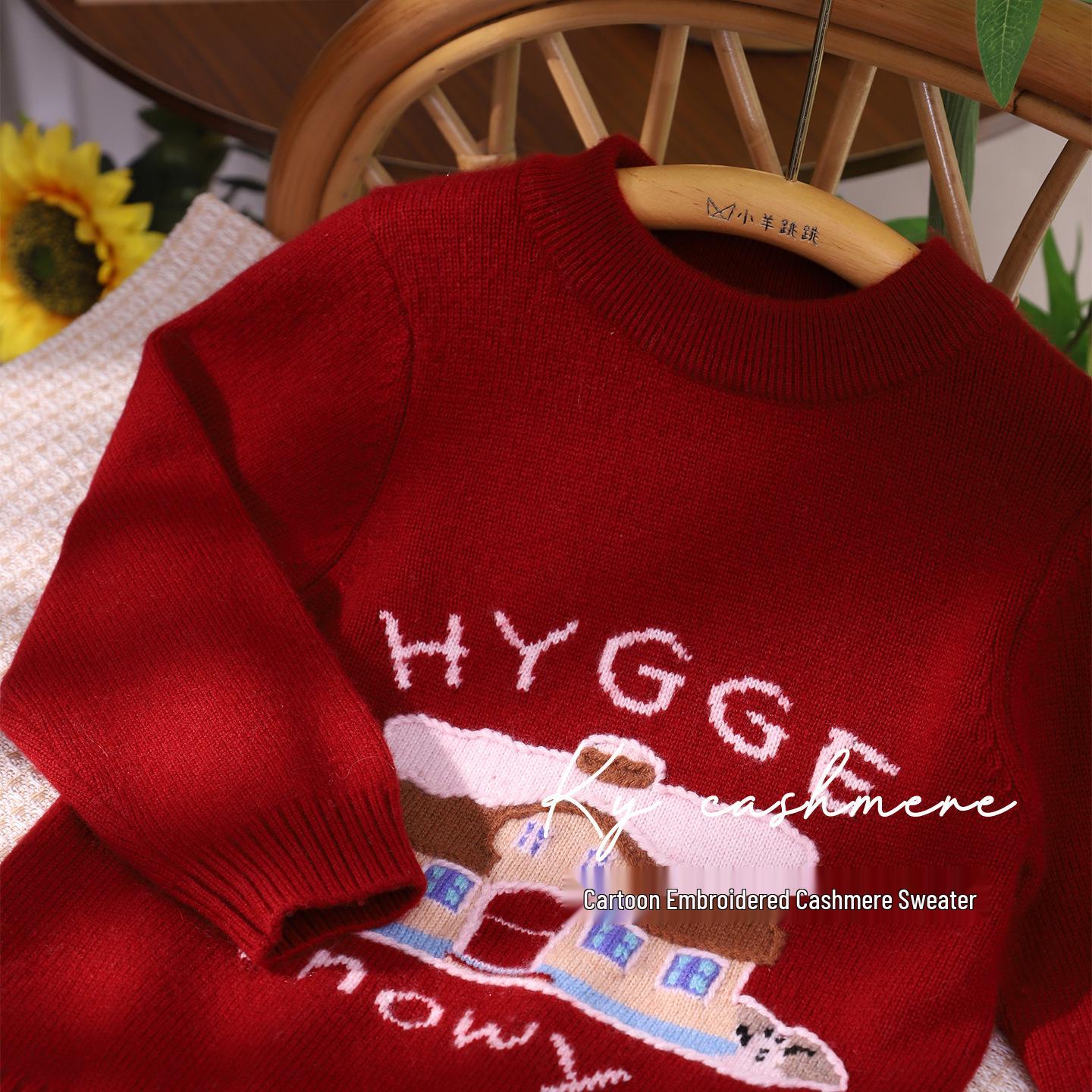 

Children s Winter Cashmere Sweater - Trendy Cartoon Embroidery, Round Neck, Thick & Warm for Boys and Girls. 90 cm маджента