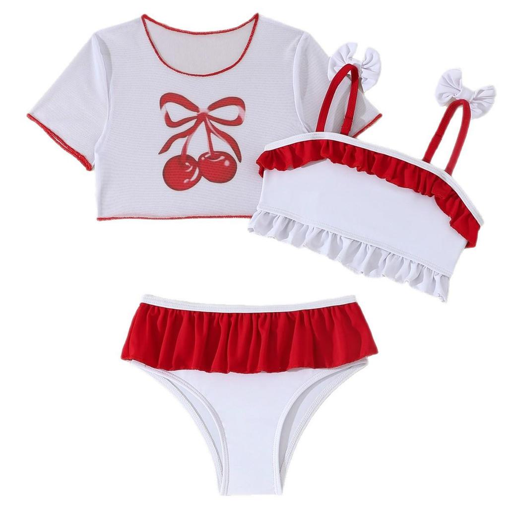 2026 New European & American Girls' Three-Piece Bikini Swimwear Set