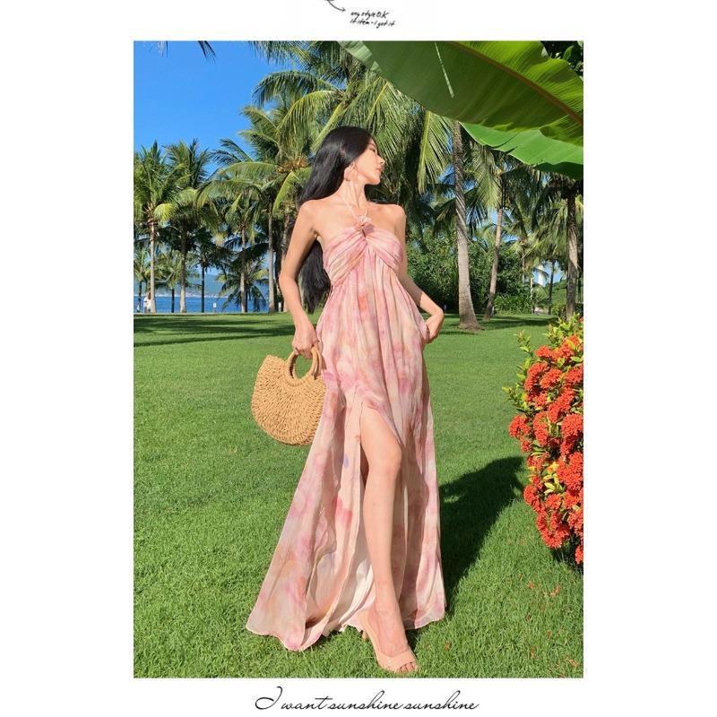 Hochwertiges leichtes Luxus-Kleid mit dreidimensionalem Blumen-Nischenhals, für den Sommer, den Strand oder den Urlaub, für Damen