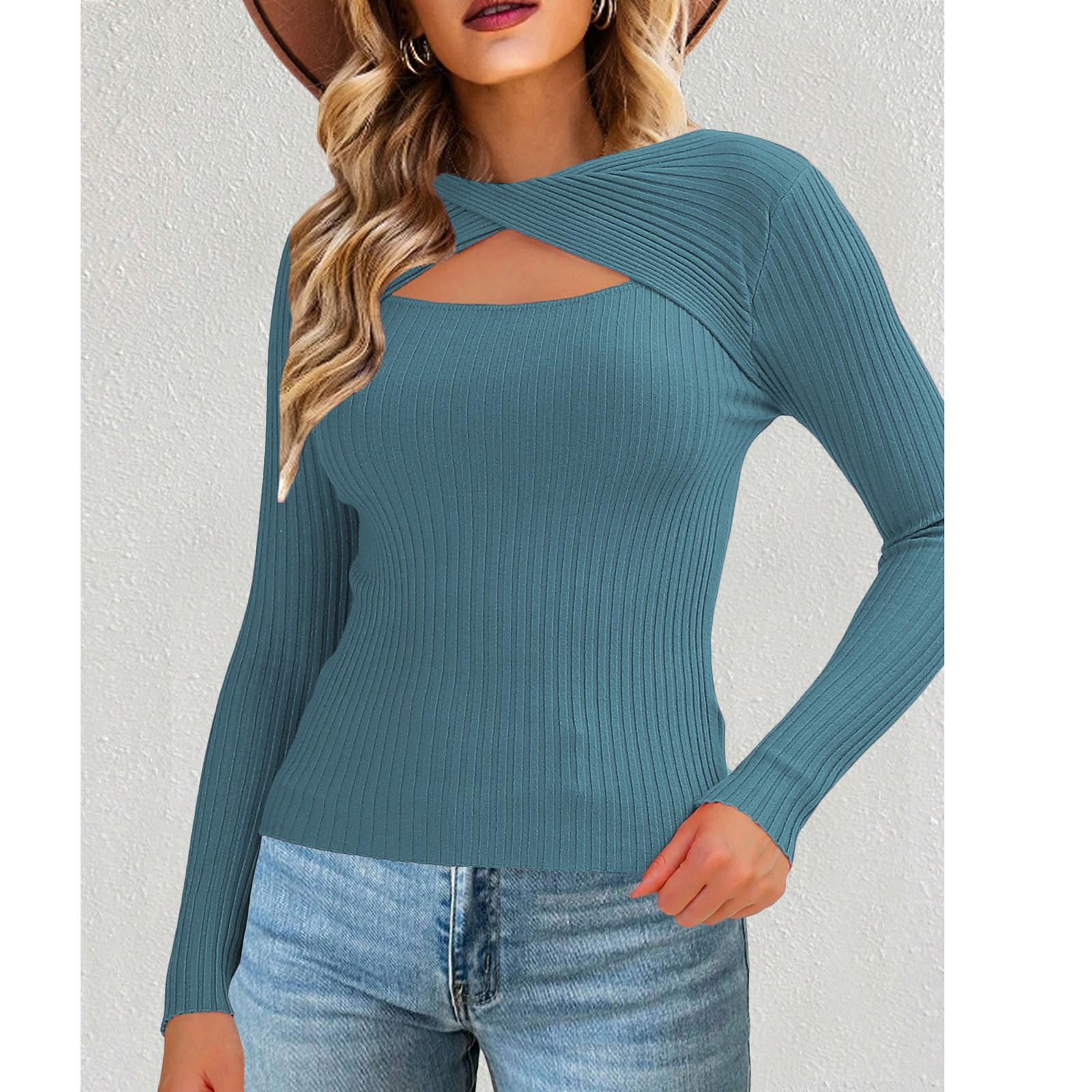 Женский свободный повседневный ажурный скрученный трикотажный свитер Базовый свитер Трикотажный свитер Базовый свитер M синий 1629₽