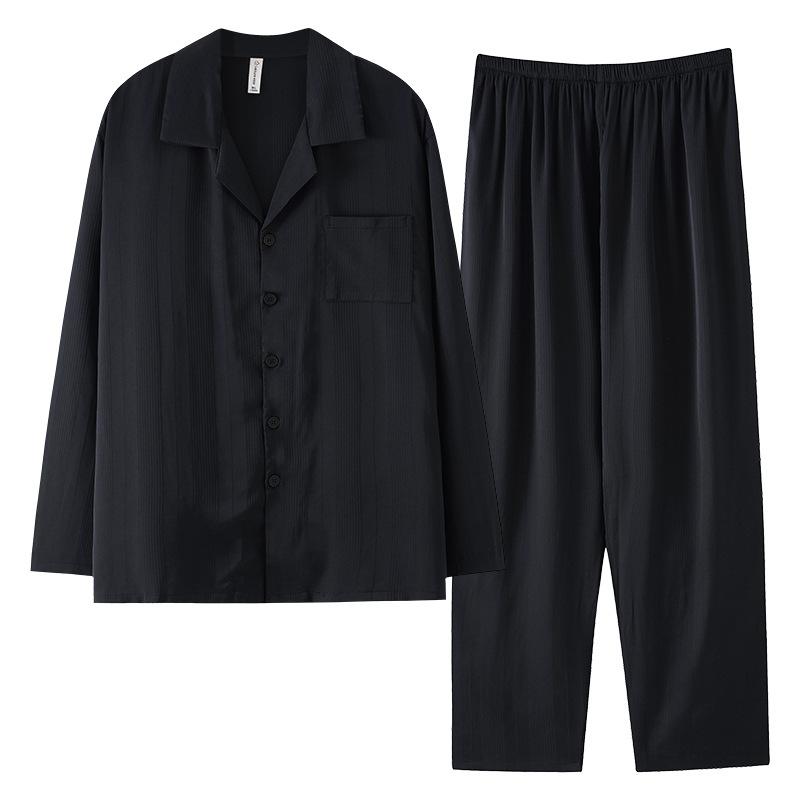 Ice Silk Pajamas Men'S Spring And Autumn Silk Summer Loungewear Long-Sleeved Men'S Striped Autumn Four-Season Large-Size Suit