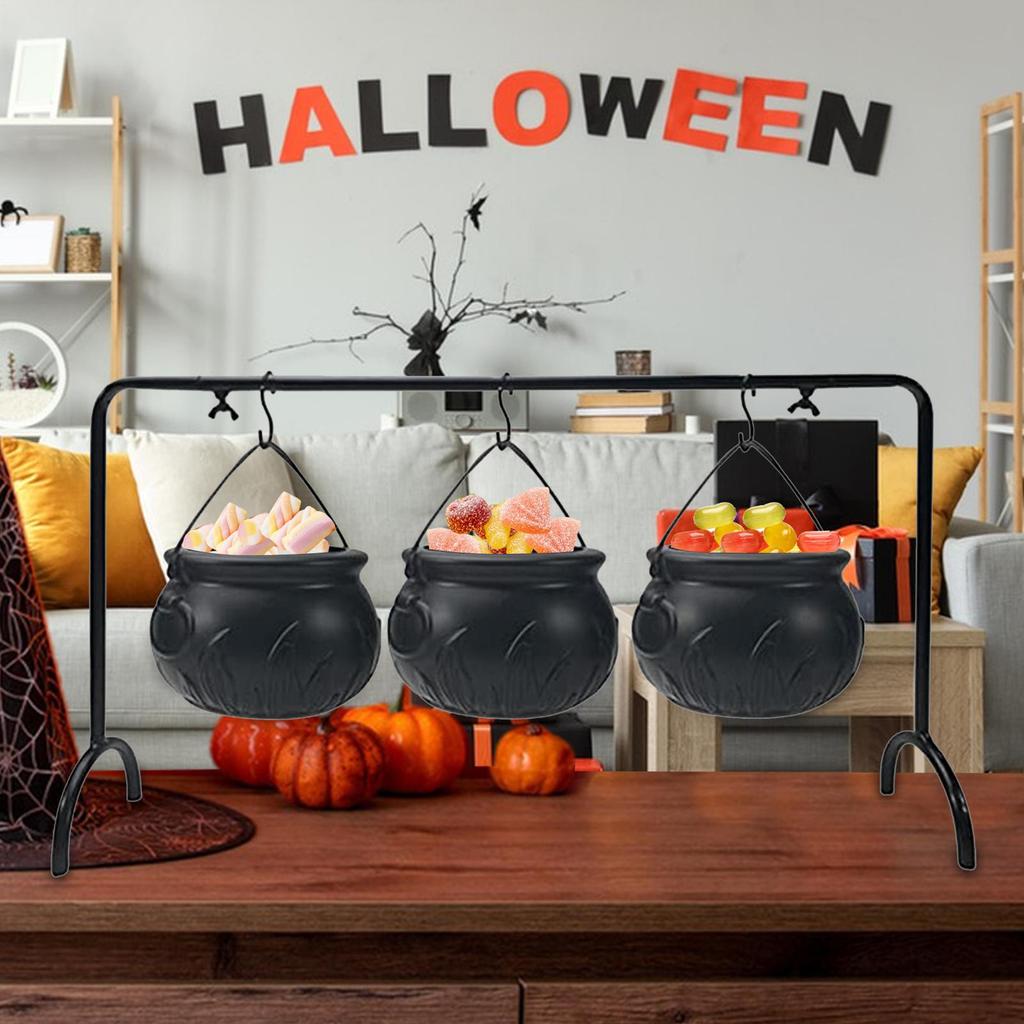 Halloween Party Witches Mini Candy Jars Table Decor Kids Gift Flame Candy Bowl Bucket Holder with Hook Halloween Decorative Prop